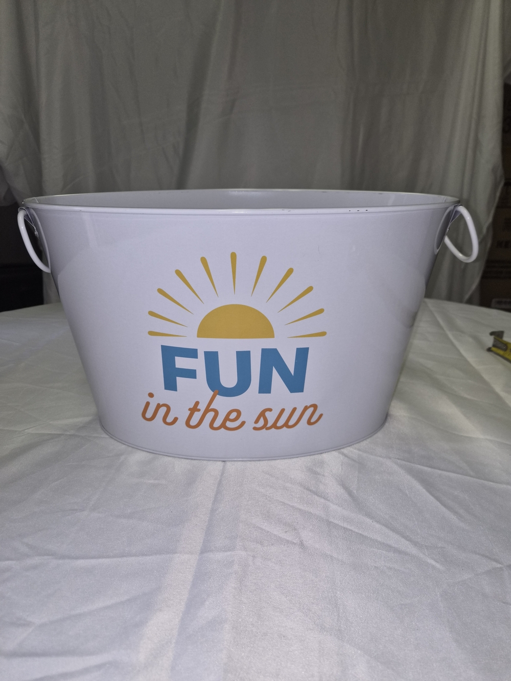 White "Fun in the Sun" Metal Tub - Decorative Outdoor Cooler